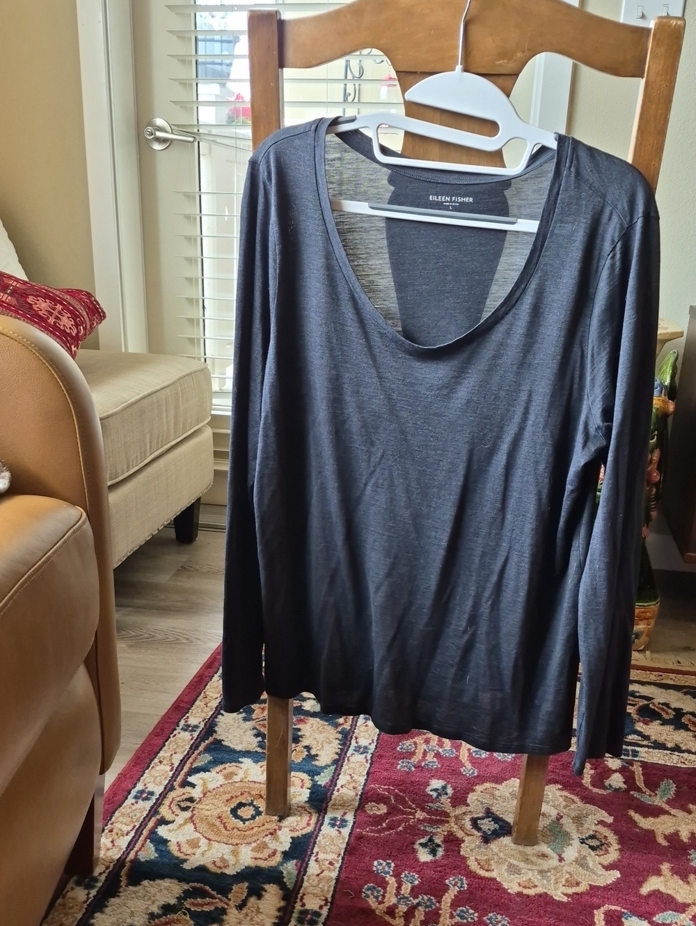 Eileen Fisher Lightweight Long-Sleeve Scoop Neck Top - Charcoal Gray